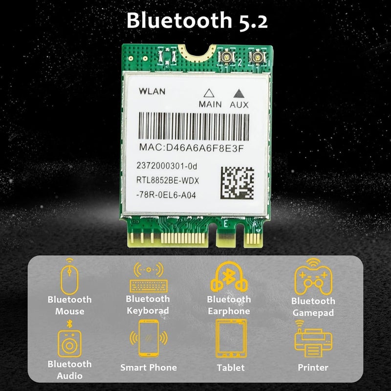Empowered PC Realtek RTL8852BE WLAN M.2 2230 Wifi 6 + BT Card: Dual-Band (2.4 and 5 Ghz) 802.11ax Wi-Fi (up to 1800 Mbps) + Bluetooth 5.0. Fast, efficient connectivity for Laptops, Desktops and Smart Devices - Image 1
